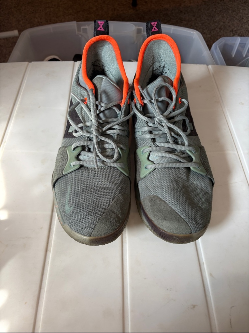 Nike Gray Sneakers with Bright Orange Collar